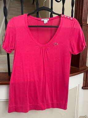Lacoste Pink V-Neck Top – Size 40